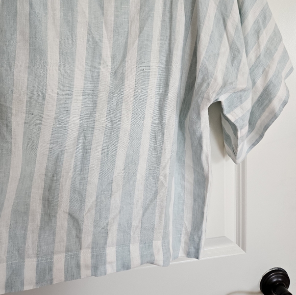 Trovata Birds Of Paradise Blue White Stiped Linen Pop Over Blouse Size Medium - Picture 4 of 9